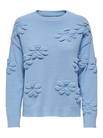 Only Trui ONLKIA LS LOOSE DETAIL ONECK KNT 15301734 DUSK BLUE/FLOWER