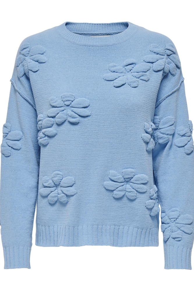 ONLKIA LS LOOSE DETAIL ONECK KNT 15301734 DUSK BLUE/FLOWER