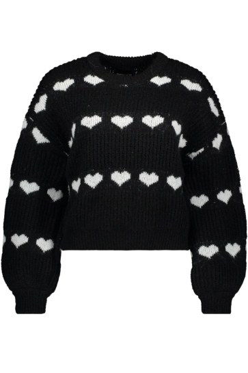 Pieces Trui PCNOVE LS O-NECK HEART KNIT BC 17152014 Black/CLOUD DANCER