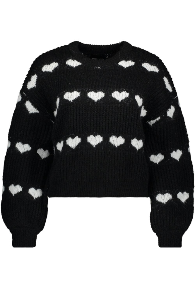 PCNOVE LS O-NECK HEART KNIT BC 17152014 Black/CLOUD DANCER