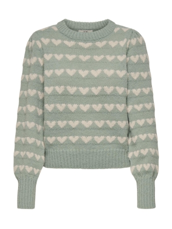 Jacqueline de Yong Trui JDYSIGRID LIFE L/S ON PUFF PULL KNT 15304813 ICEBERG GREEN/W. CEMENT HEART