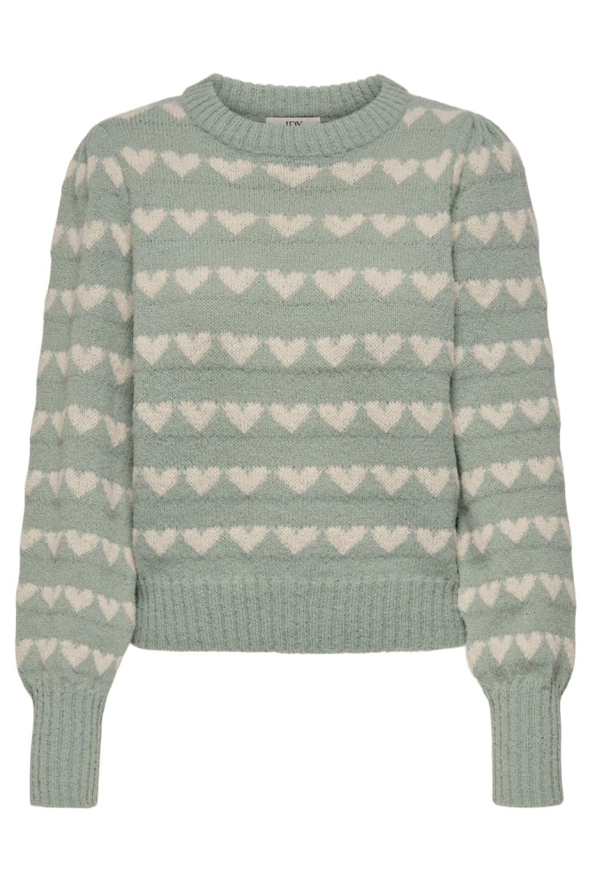 JDYSIGRID LIFE L/S ON PUFF PULL KNT 15304813 ICEBERG GREEN/W. CEMENT HEART