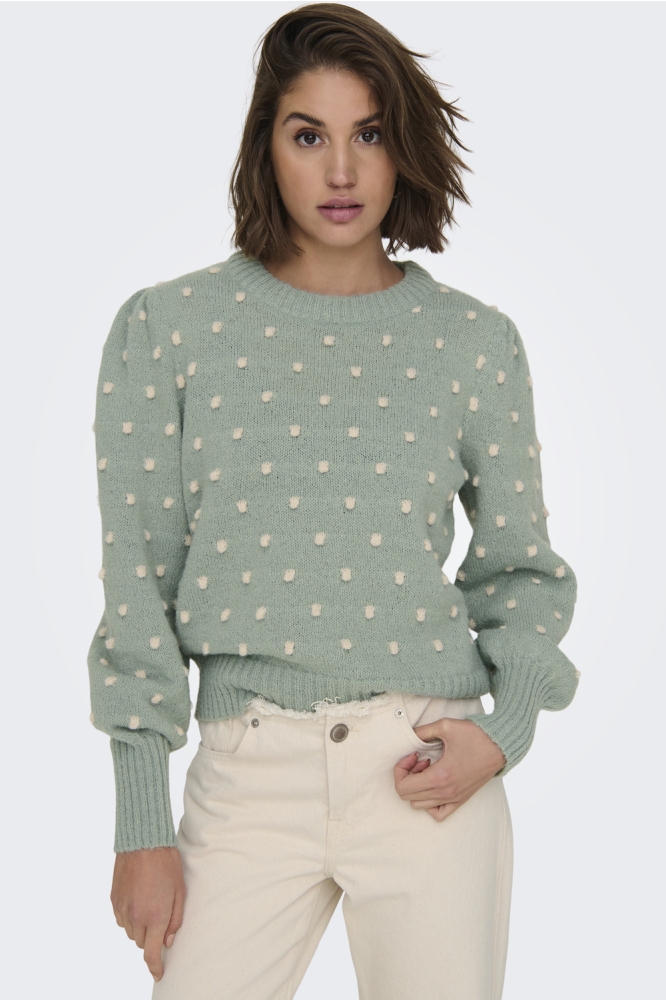 JDYSIGRID LIFE L/S ON PUFF PULL KNT 15304813 Iceberg Green/W. CEMENT DOTT