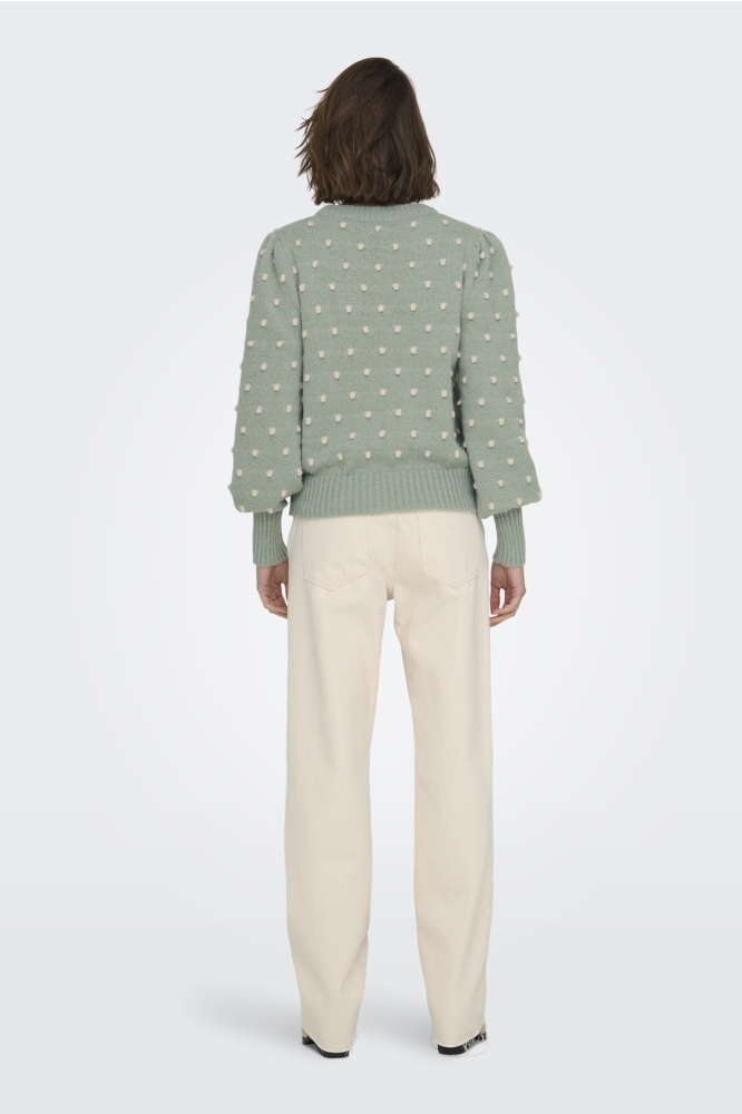 JDYSIGRID LIFE L/S ON PUFF PULL KNT 15304813 Iceberg Green/W. CEMENT DOTT