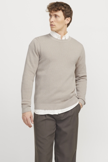 Jack & Jones Trui JPRBLUNOAH KNIT CREW NECK BF LN 12265328 FEATHER GRAY/TWIST/FULL