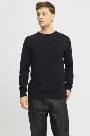 Jack & Jones Trui JPRBLUNOAH KNIT CREW NECK BF LN 12265328 BLACK BEAUTY/SOLID/PLAC