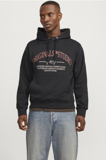 Jack & Jones Trui JORFREDERIKSBERG MARGATE SWEAT HOOD 12265823 BLACK/SCAN