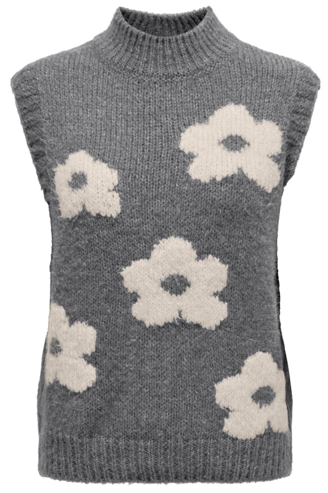 JDYKILIAN FLOWER S/L VEST KNT 15342263 DARK GREY