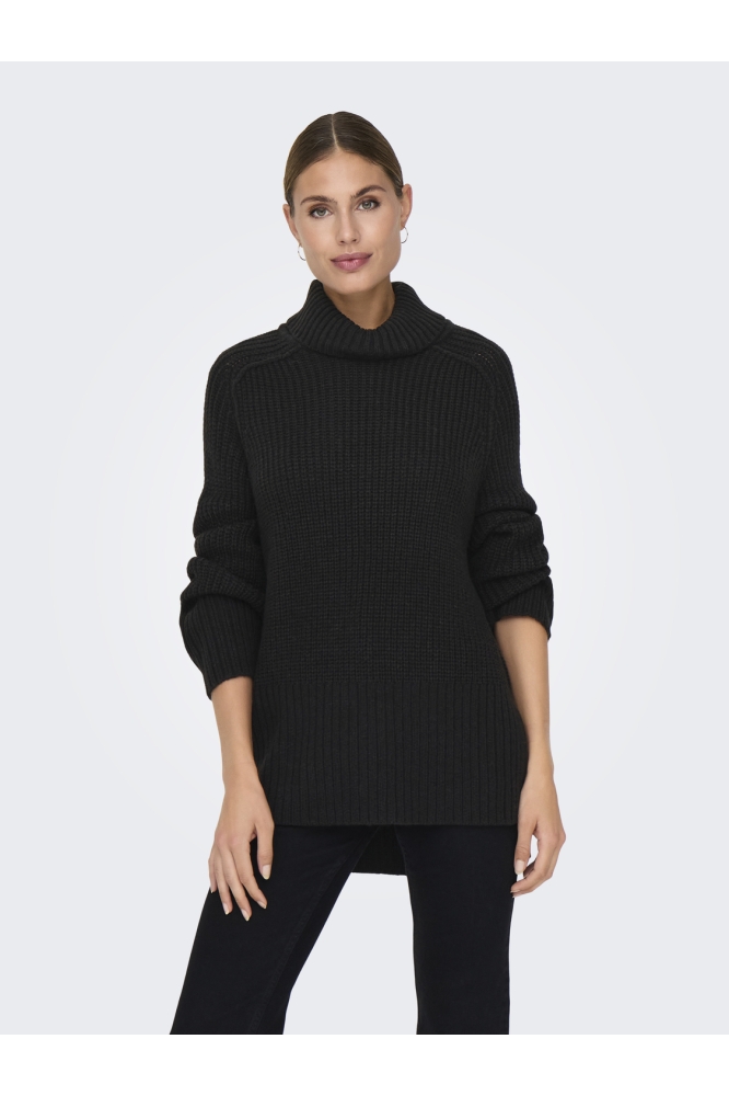 JDYJUSTY L/S RN RAGLAN SLIT PULL KN 15337004 BLACK