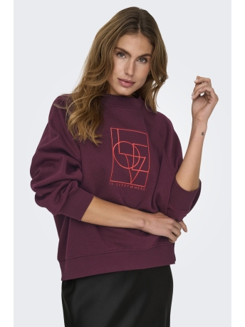 Jacqueline de Yong Trui JDYBAMBI L/S EMB SWEAT JRS 15334006 WINDSOR WINE/ LOVE EMB