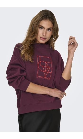 JDYBAMBI L/S EMB SWEAT JRS 15334006 WINDSOR WINE/ LOVE EMB