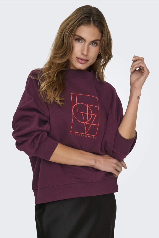 JDYBAMBI L/S EMB SWEAT JRS 15334006 WINDSOR WINE/ LOVE EMB