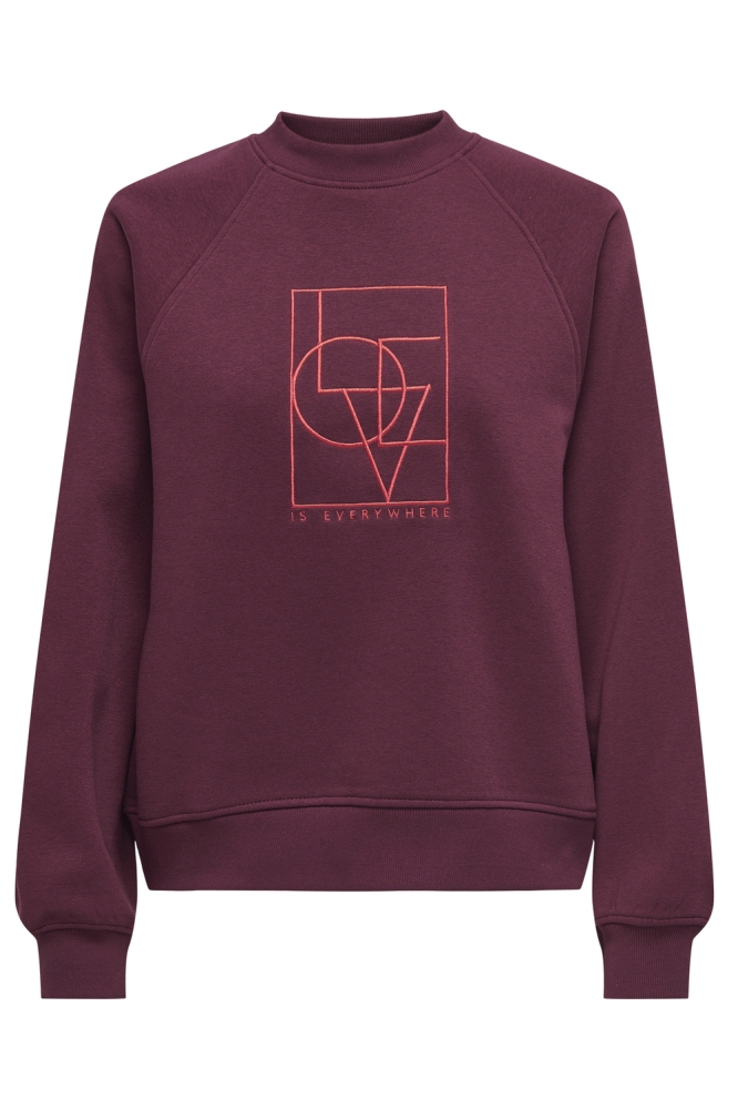 JDYBAMBI L/S EMB SWEAT JRS 15334006 WINDSOR WINE/ LOVE EMB