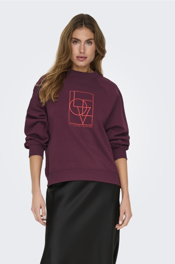 JDYBAMBI L/S EMB SWEAT JRS 15334006 WINDSOR WINE/ LOVE EMB