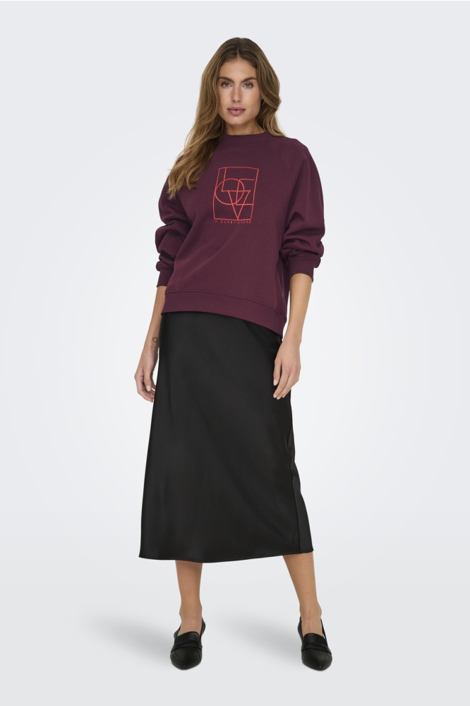 JDYBAMBI L/S EMB SWEAT JRS 15334006 WINDSOR WINE/ LOVE EMB