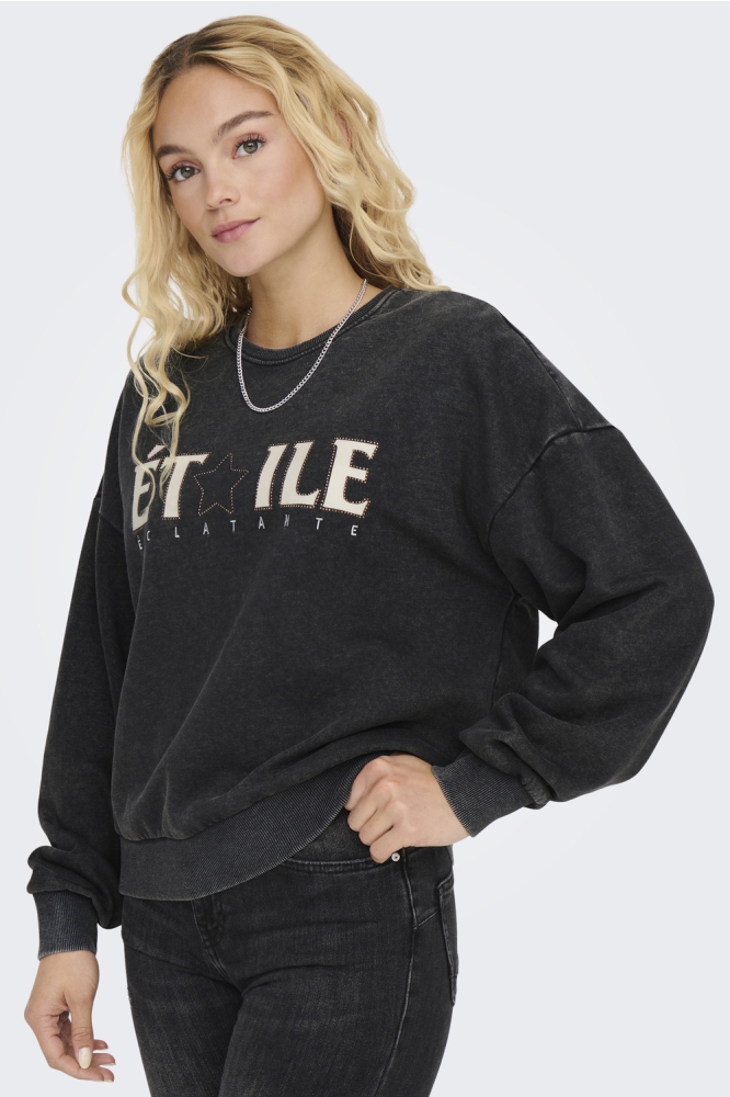 ONLPENELOPE L/S BEADS O-NECK SWT 15337220 BLACK/ETOILE