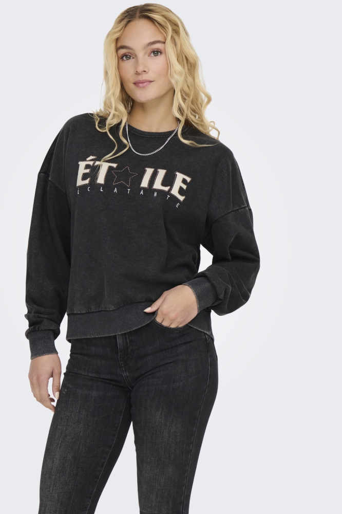 ONLPENELOPE L/S BEADS O-NECK SWT 15337220 BLACK/ETOILE