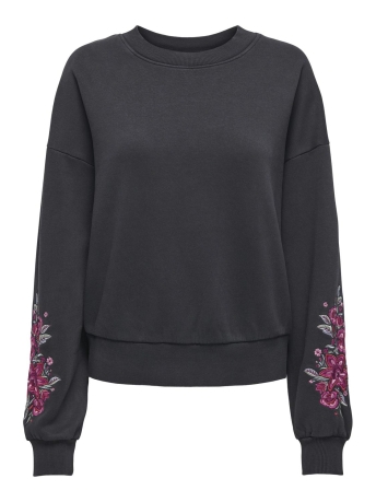 Only Trui ONLCALLIE L/S O-NECK EMBROIDERY SWT 15336941 BLACK/BOUQUET