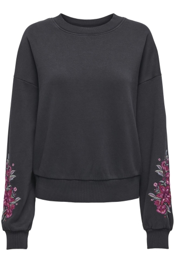 Only Trui ONLCALLIE L/S O-NECK EMBROIDERY SWT 15336941 BLACK/BOUQUET