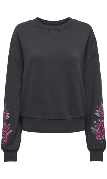 ONLCALLIE L/S O-NECK EMBROIDERY SWT 15336941 BLACK/BOUQUET