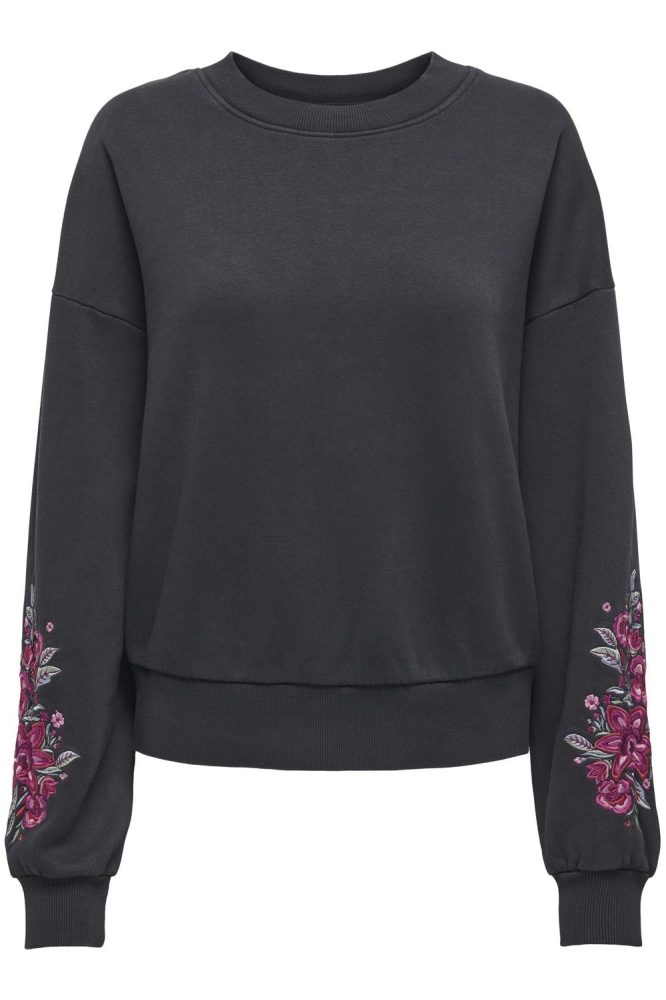 ONLCALLIE L/S O-NECK EMBROIDERY SWT 15336941 BLACK/BOUQUET