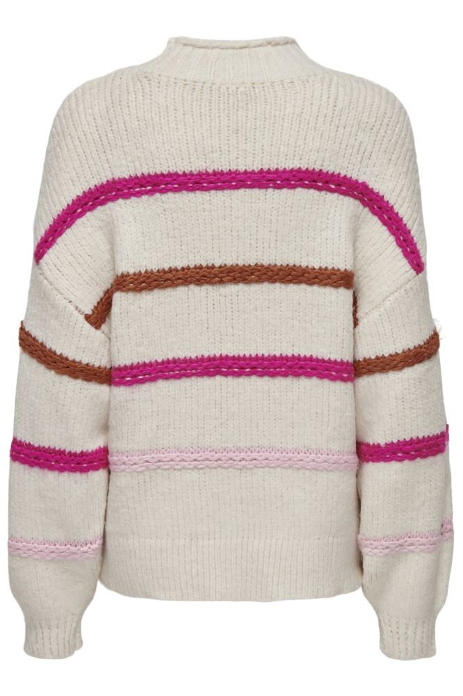 ONLMY LS STRIPE HIGH NECK KNT 15334859 Birch/Knockout Pink