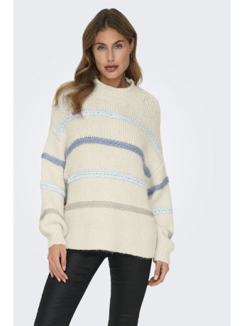 Only Trui ONLMY LS STRIPE HIGH NECK KNT 15334859 Birch/Soft Chambray