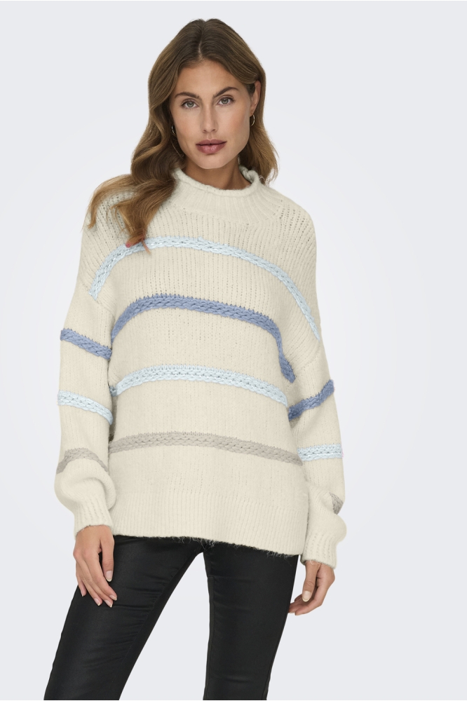 ONLMY LS STRIPE HIGH NECK KNT 15334859 Birch/Soft Chambray