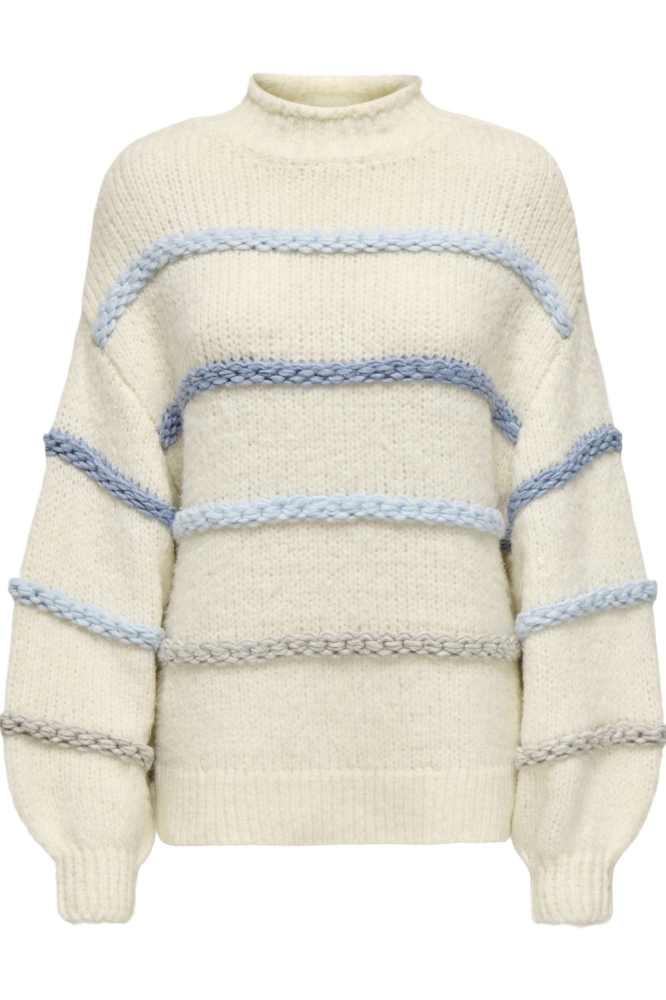 ONLMY LS STRIPE HIGH NECK KNT 15334859 Birch/Soft Chambray