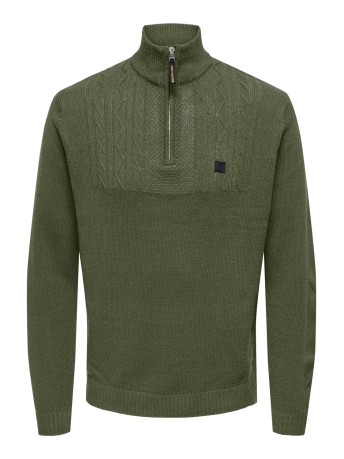 Only & Sons Trui ONSRHETT REG 7 HALF ZIP KNIT CS 22032070 OLIVE NIGHT