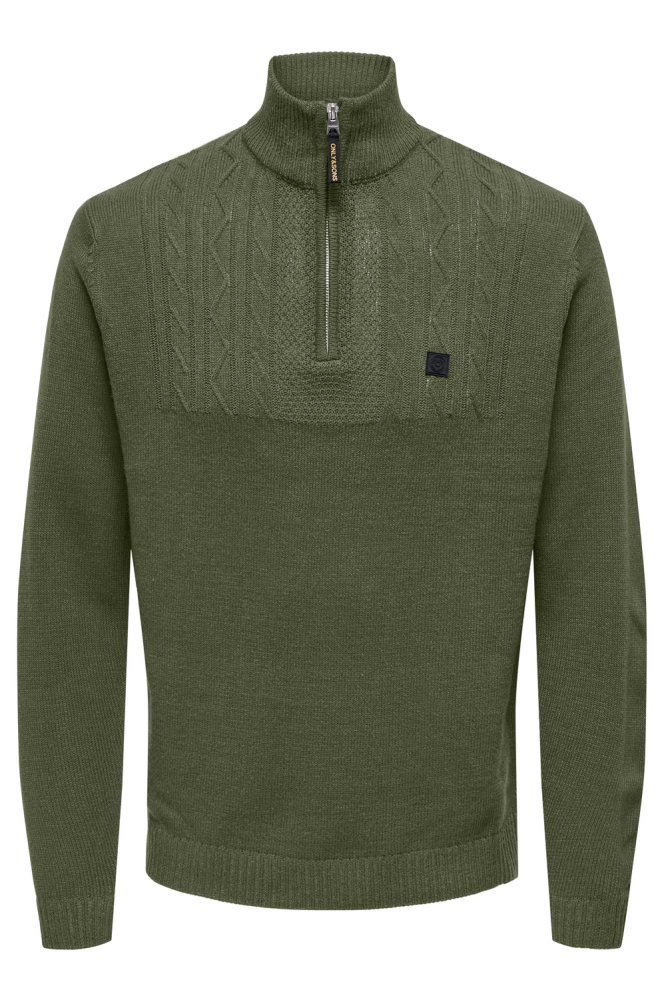 ONSRHETT REG 7 HALF ZIP KNIT CS 22032070 OLIVE NIGHT