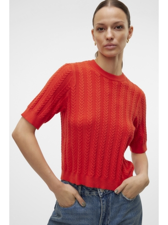 Vero Moda Trui VMJENNY SS O-NECK PULLOVER GA BOO 10321462 FIERY RED/SOLID