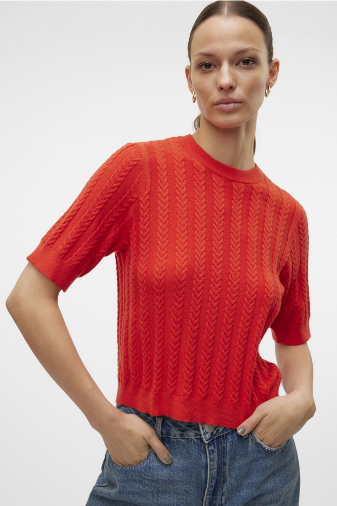 VMJENNY SS O-NECK PULLOVER GA BOO 10321462 FIERY RED/SOLID