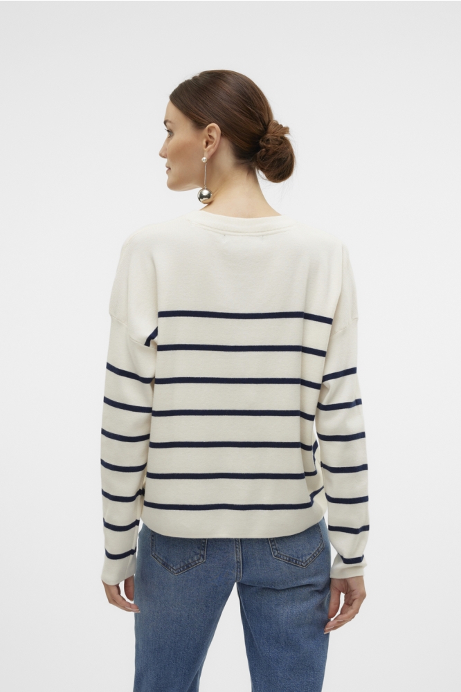 VMARIA BONJOUR LS O-NECK PULLOVER G 10322312 BIRCH/W. NAVY BL