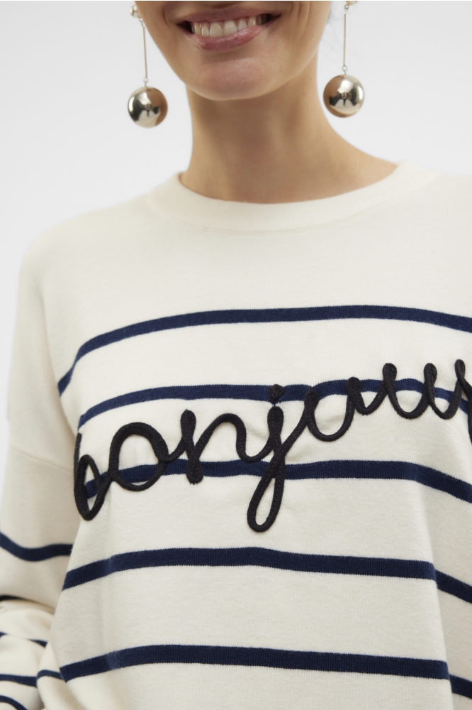 VMARIA BONJOUR LS O-NECK PULLOVER G 10322312 BIRCH/W. NAVY BL