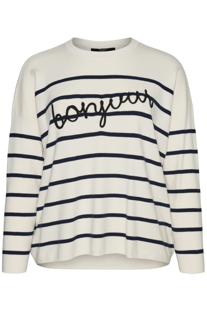 VMARIA BONJOUR LS O-NECK PULLOVER G 10322312 BIRCH/W. NAVY BL