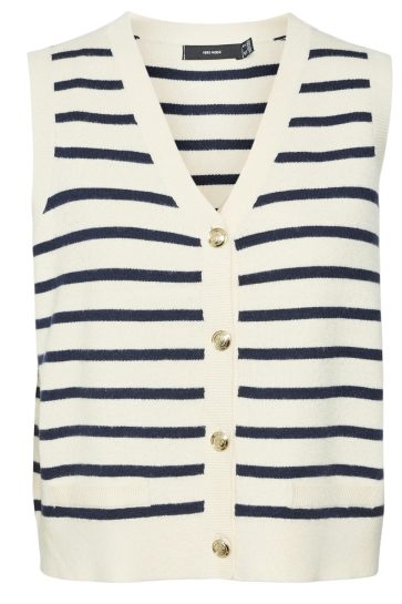 Vero Moda Vest VMSABA SL V-NECK BUTTON VEST GA FR 10323563 BIRCH/W. NAVY ST