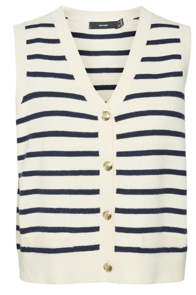 VMSABA SL V-NECK BUTTON VEST GA FR 10323563 BIRCH/W. NAVY ST