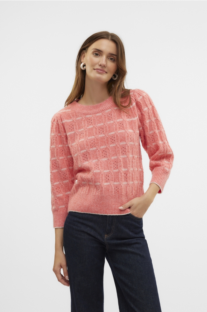 VMNEWLEONOR 3/4 O-NECK PULLOVER GA 10321290 DUBARRY/MELANGE W.