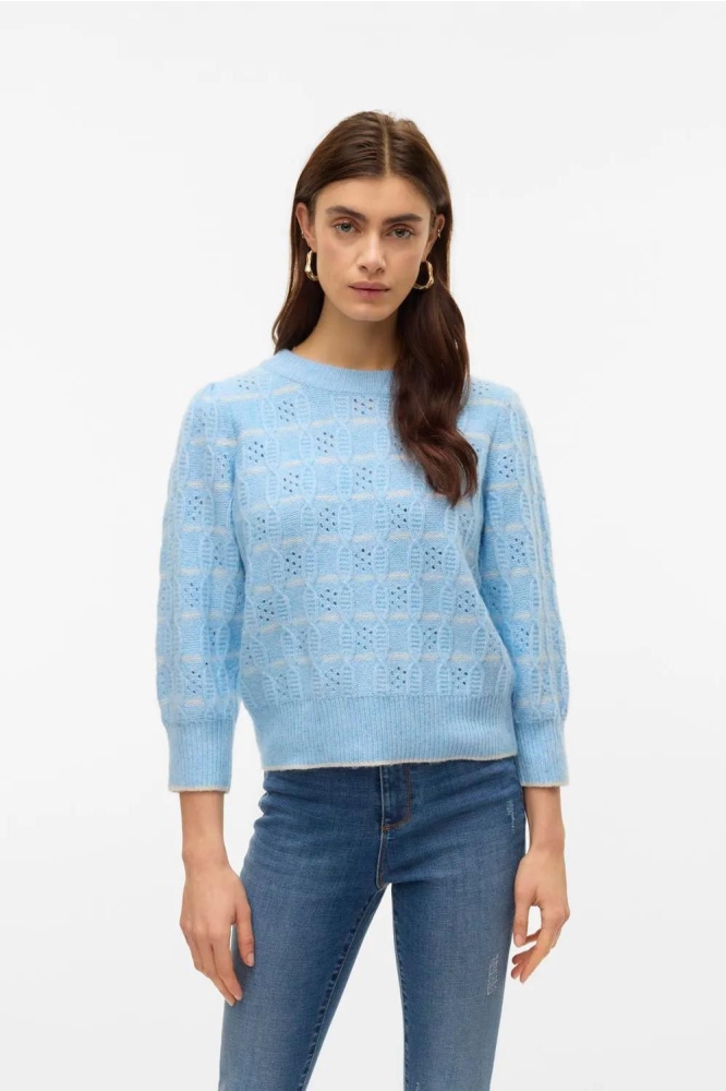 VMNEWLEONOR 3/4 O-NECK PULLOVER GA 10321290 AIRY BLUE/MELANGE W.