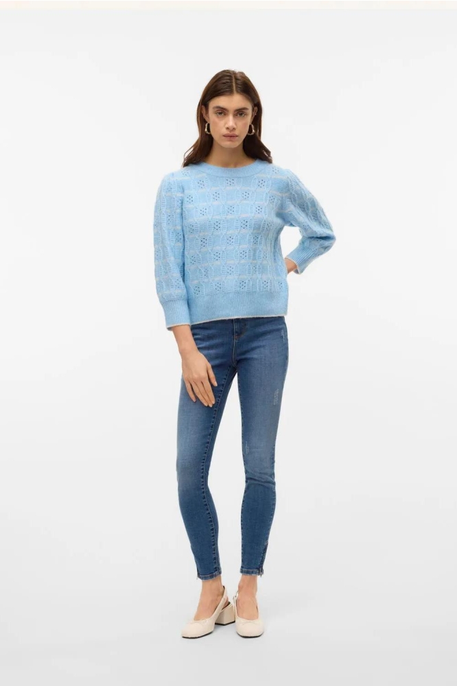 VMNEWLEONOR 3/4 O-NECK PULLOVER GA 10321290 AIRY BLUE/MELANGE W.