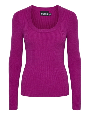 Pieces Trui PCMIRA LS U-NECK KNIT NOOS BC 17150974 FESTIVAL FUCHSIA