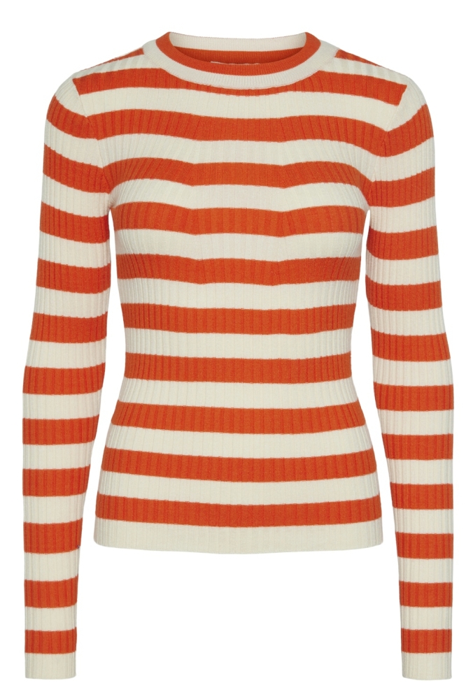 PCCRISTA LS O-NECK KNIT NOOS BC 17115047 Tangerine Tango/WIDE BIRCH