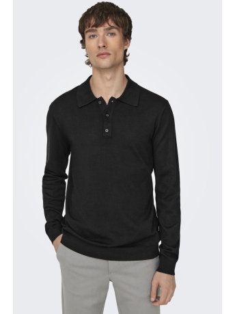 Only & Sons Polo ONSWYLER LIFE REG 14 LS POLO KNIT N 22021184 BLACK