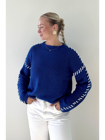 Jacqueline de Yong Trui JDYROSELLA L/S STITCH PULLOVER KNT 15329787 SODALITE BLUE/W WHITE S