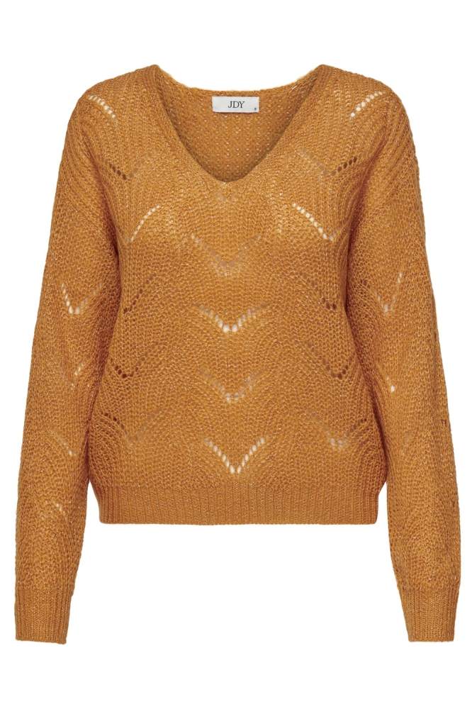 JDYBADUT L/S V-NECK STRUC GLITT PUL 15302387 Golden Ochre/GOLD LUREX