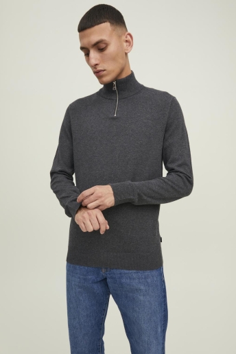 Jack & Jones Trui JJEEMIL KNIT HALF ZIP NOOS 12189339 Dark Grey Melange