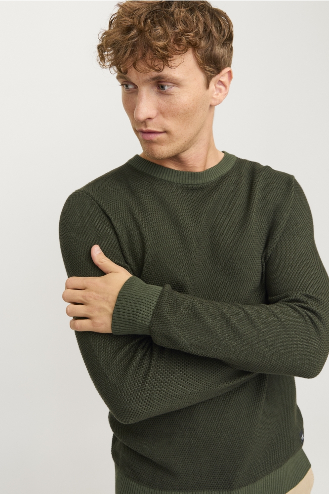 JJEGLOBE KNIT CREW NECK NOOS 12258139 KOMBU GREEN