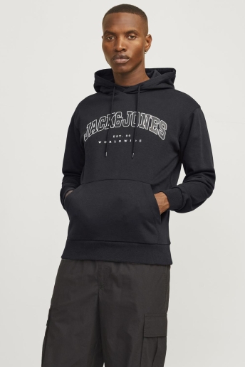 Jack & Jones Trui JJECALEB VARSITY SWEAT HOOD NOOS 12256521 BLACK