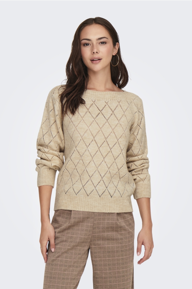 JDYLETTY L/S BOAT NECK PULLOVER KNT 15333591 OATMEAL/MELANGE